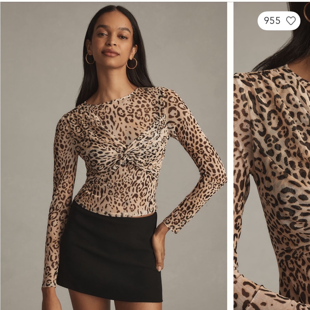 NIB Anthropologie Sara Hann XL Animal Print Long Sleeve Blouse